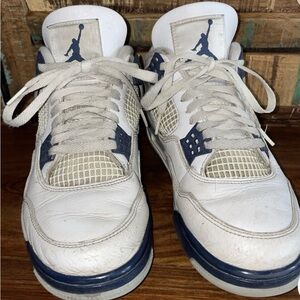 Jordan 4 Retro Men's White and Navy Sneakers size 8